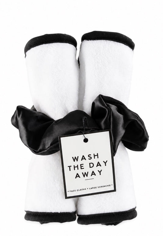Plush Face Cloth Set - White with Black Trim