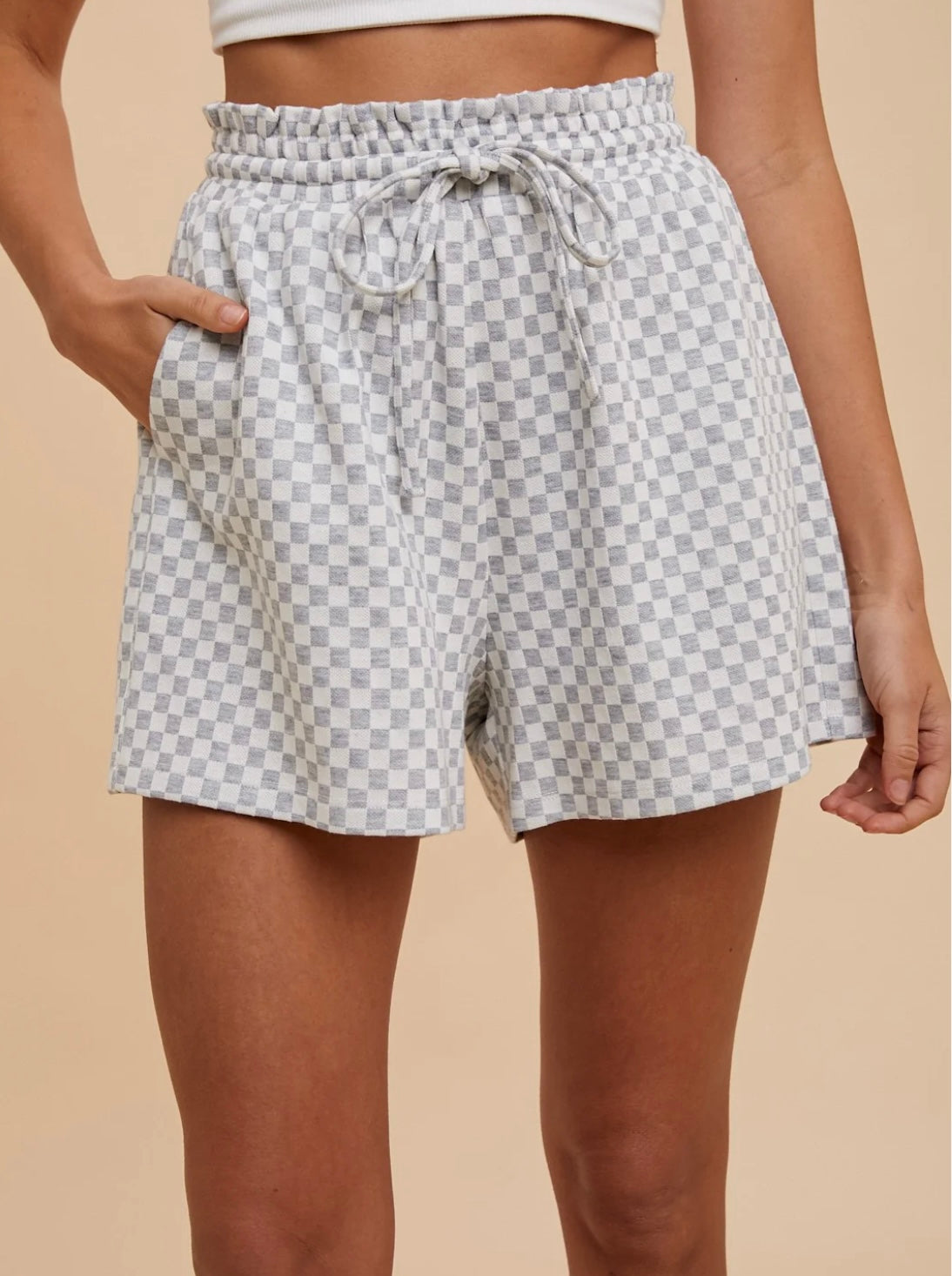 Gray Checkerboard Knit Shorts