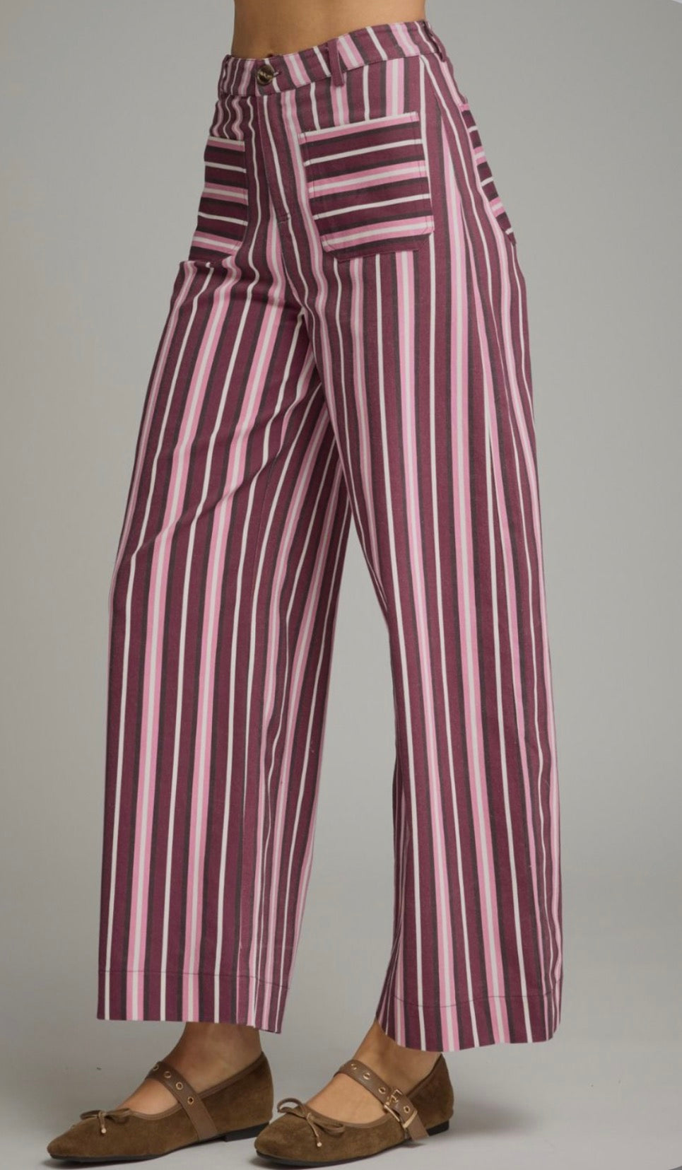 ENTRO Burgundy Pink Stripe Pant