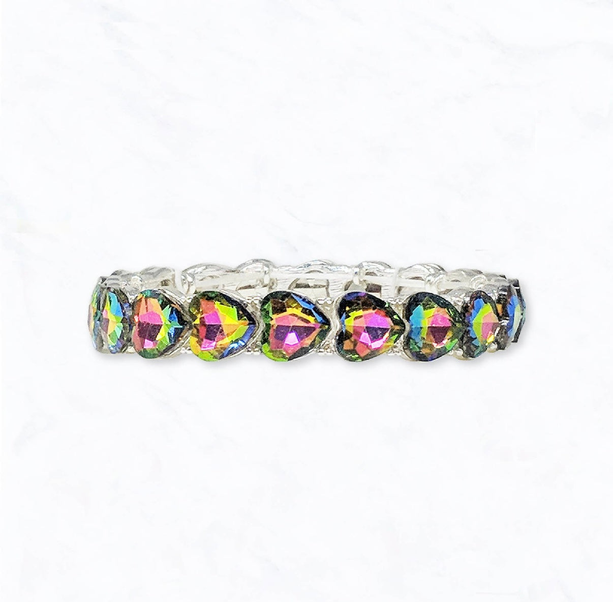 Volcano -Iridescent Crystal Hearts Stretch Bracelet