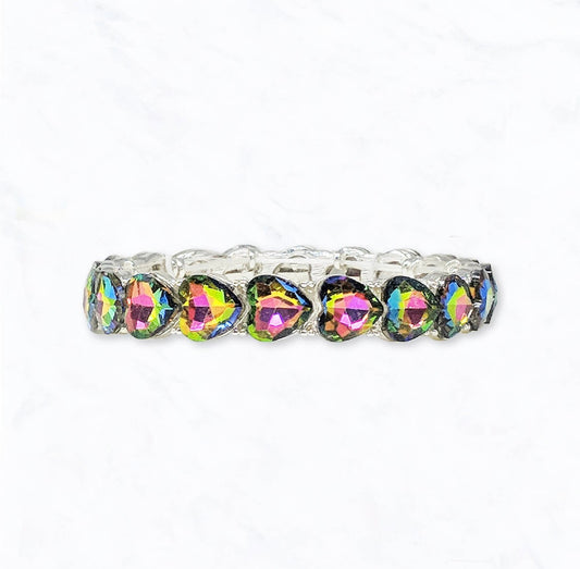 Volcano -Iridescent Crystal Hearts Stretch Bracelet