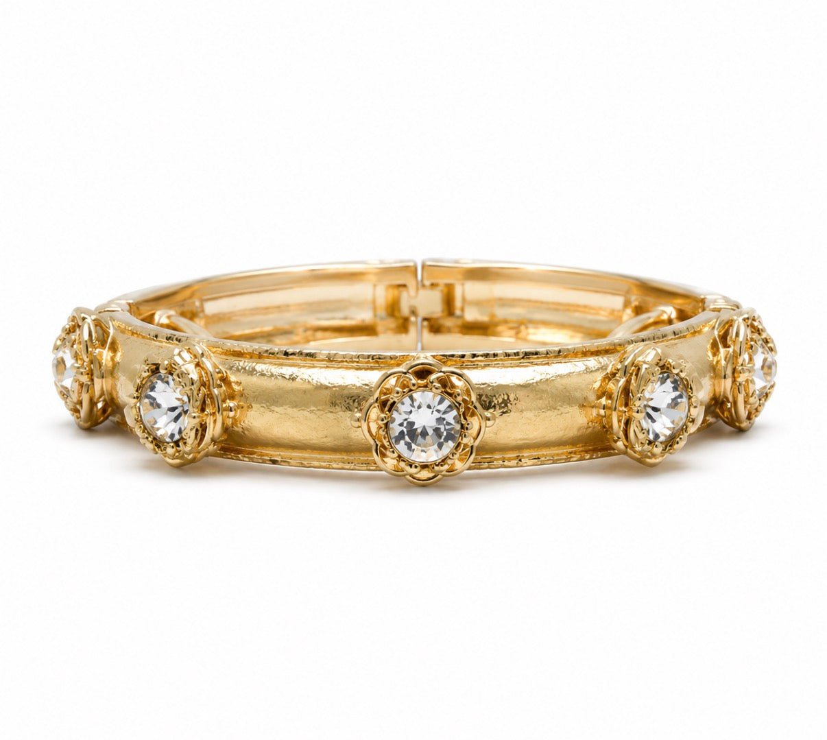 Jane Marie-Gold Flower w Crystal Center Bangle Bracelet