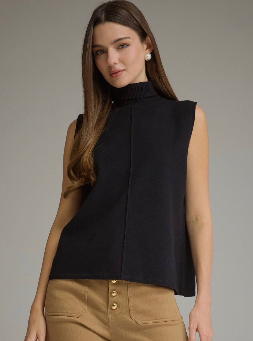 ENTRO-Sleeveless Turtleneck Top