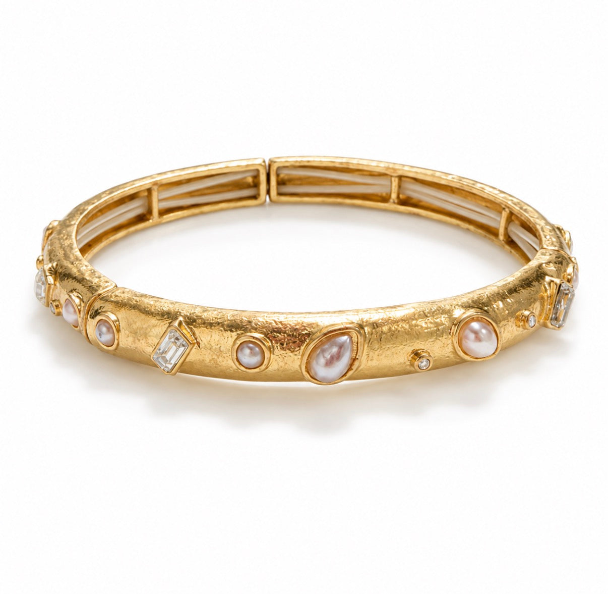 Jane Marie-Gold Pearl & Crystal Stretch Bangle Bracelet