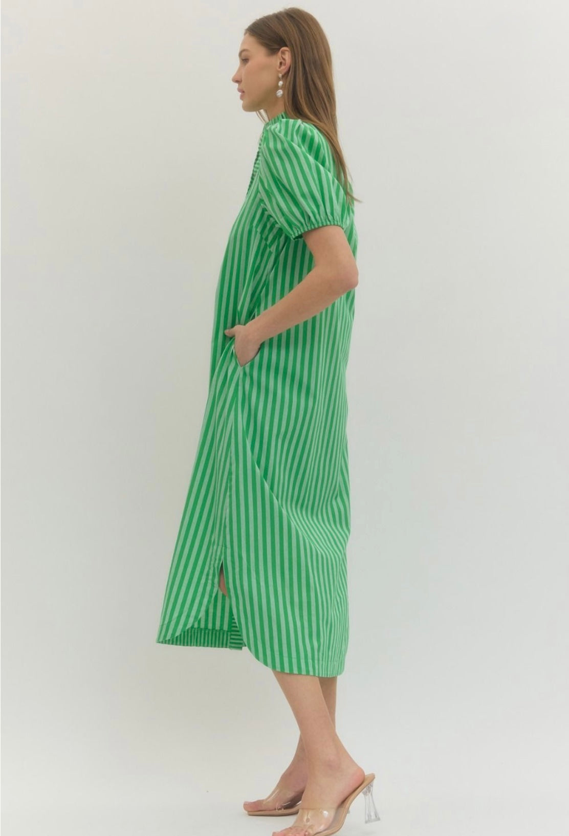 ENTRO Green Stripe Midi Dress