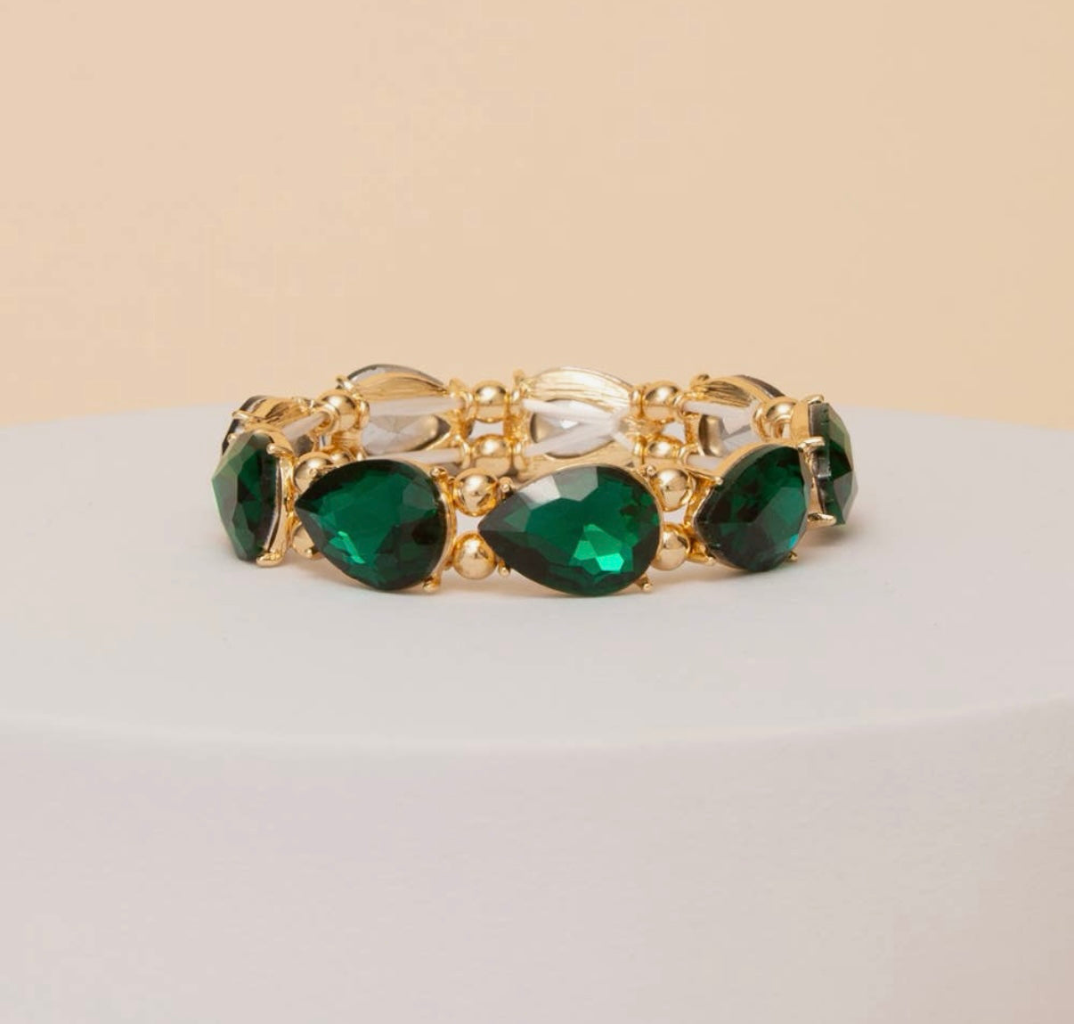 Green Pear Cut Crystal Stretch Bracelet