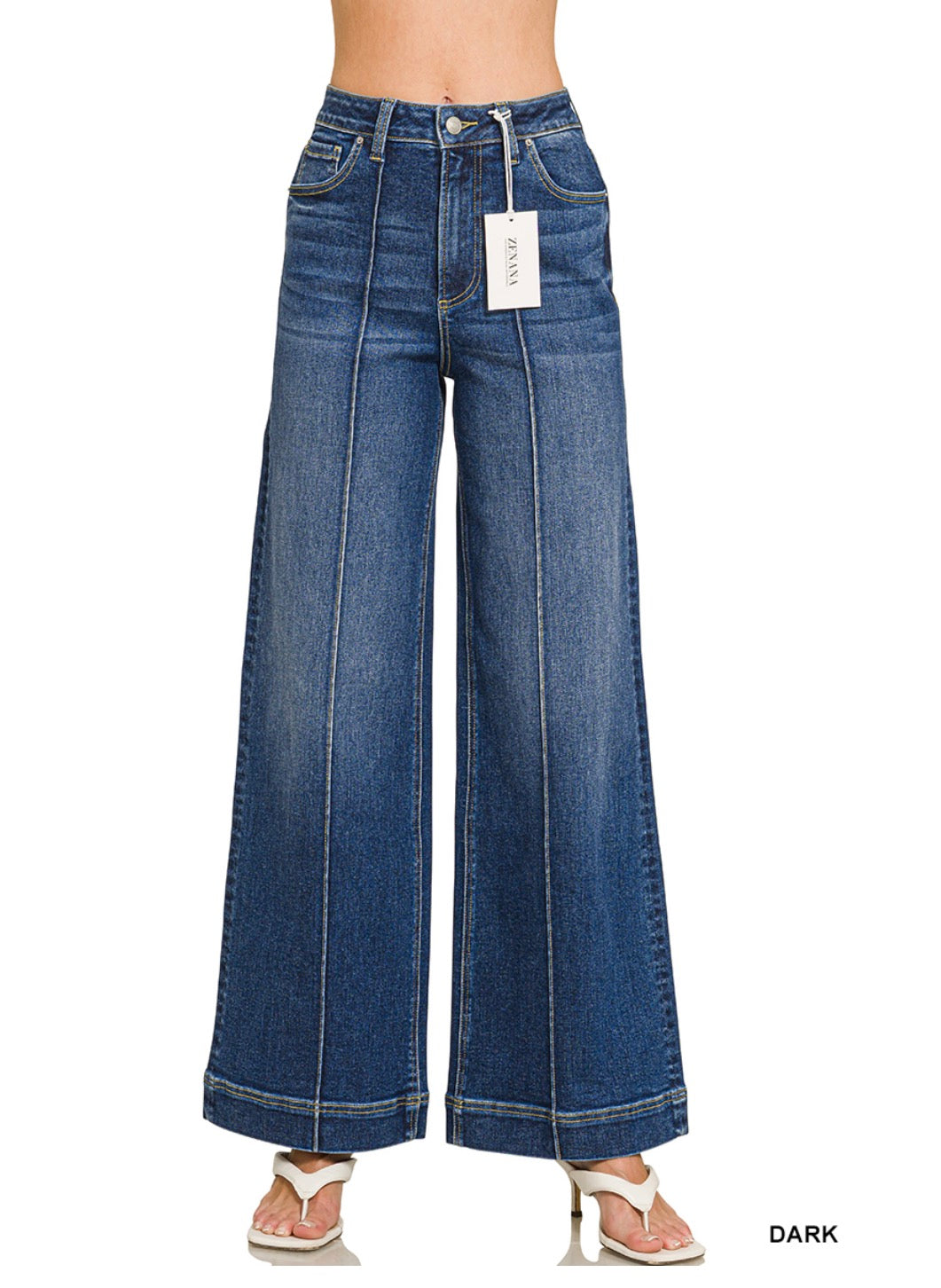 Dark Denim -HIGH RISE WIDE LEG PINTUCK Jeans