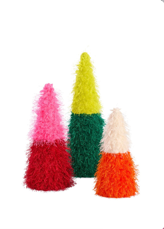 Whimsical Fuzzy Decorative Trees, set of 3