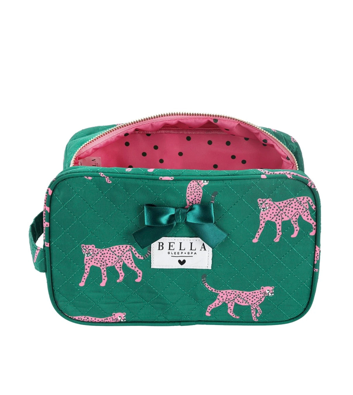 Quilted Cosmetic Bag - Green + Cheetahs