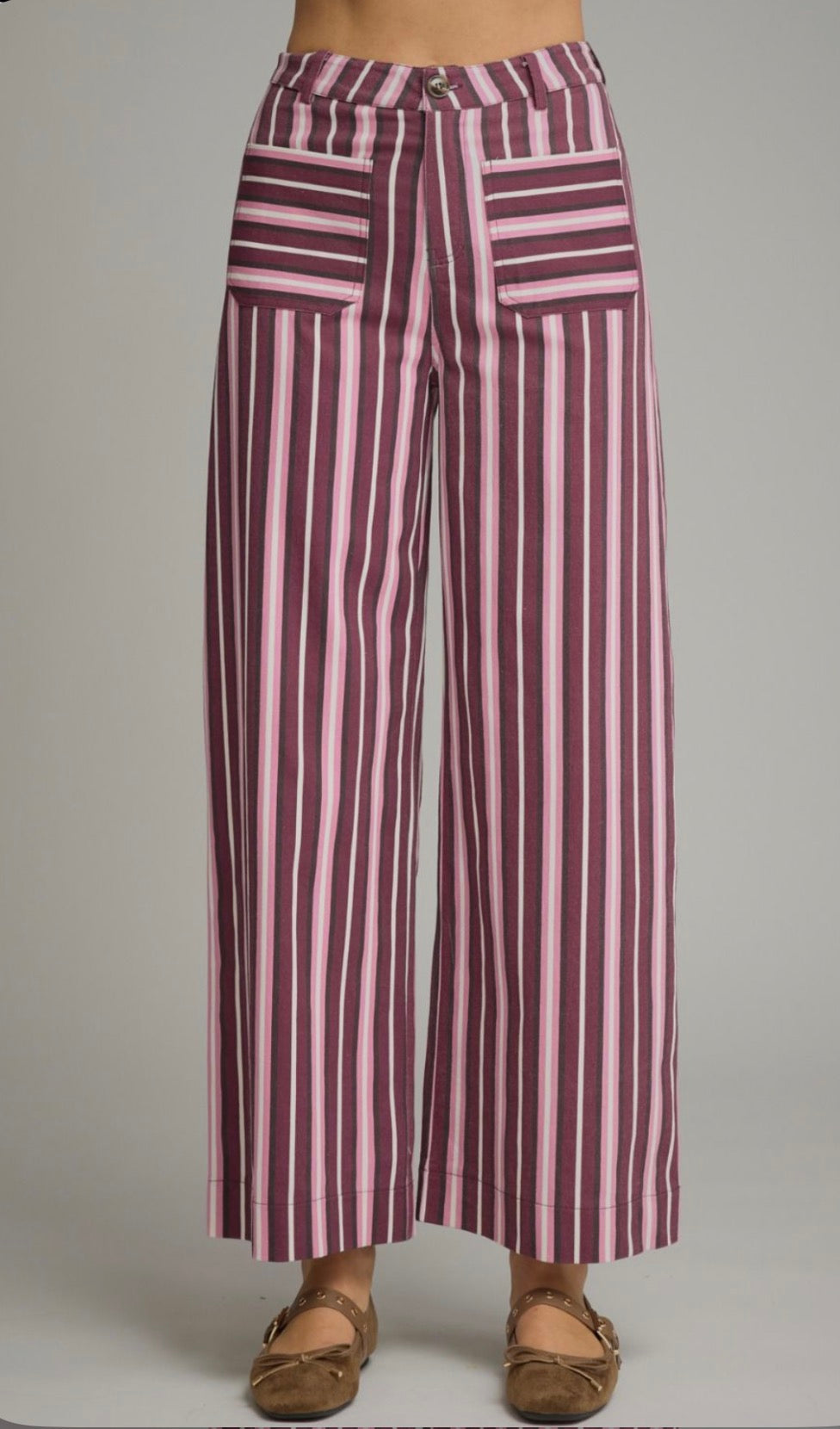ENTRO Burgundy Pink Stripe Pant