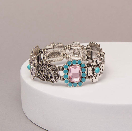 Western Stretch Bracelet With Silver Horse Panel