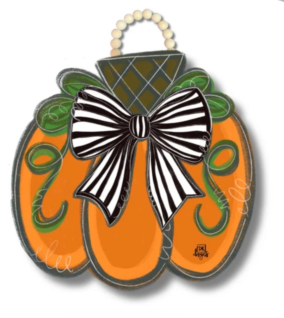 Black and White Bow Pumpkin Door Hanger