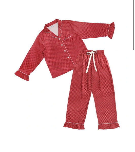 Red Pink Dot Ruffle PJ’s