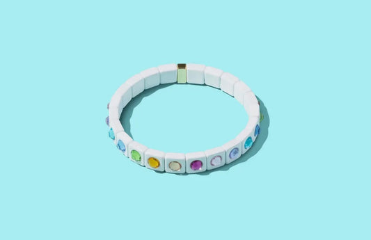 White Color Pop Enamel Stretch Bracelet