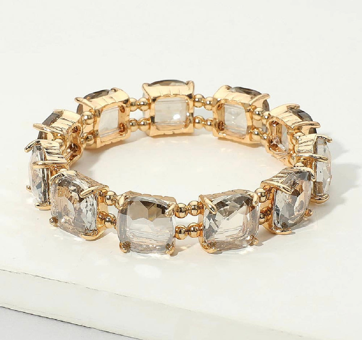 AB Black Diamond Cushion Cut Stone Stretch Bracelet