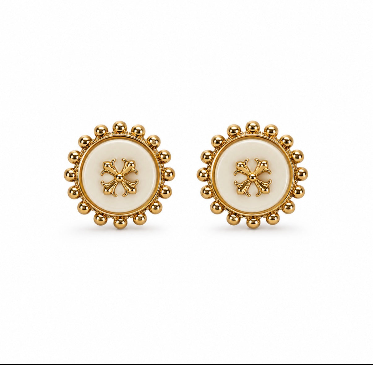 White & Gold Cross Stud Earrings