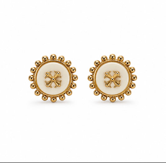 White & Gold Cross Stud Earrings