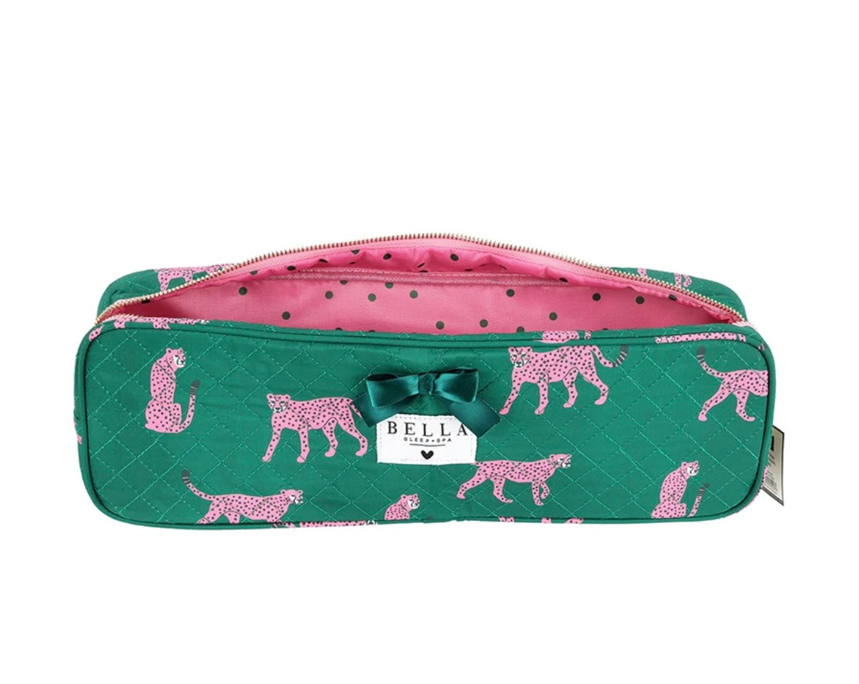 Quilted Hair Tool Bag - Green + Cheetahs