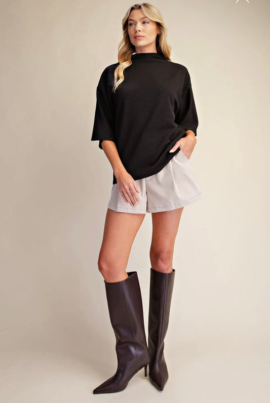 Black Mock Neck 3/4 Sleeve Top