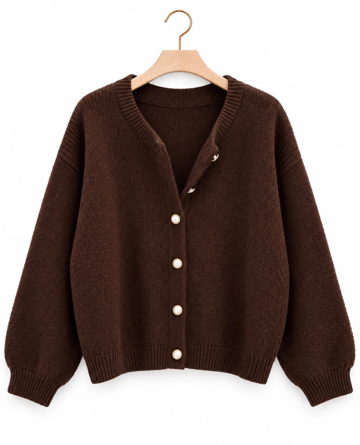 ENTRO Chocolate Brown Cardigan with Pearl Buttons