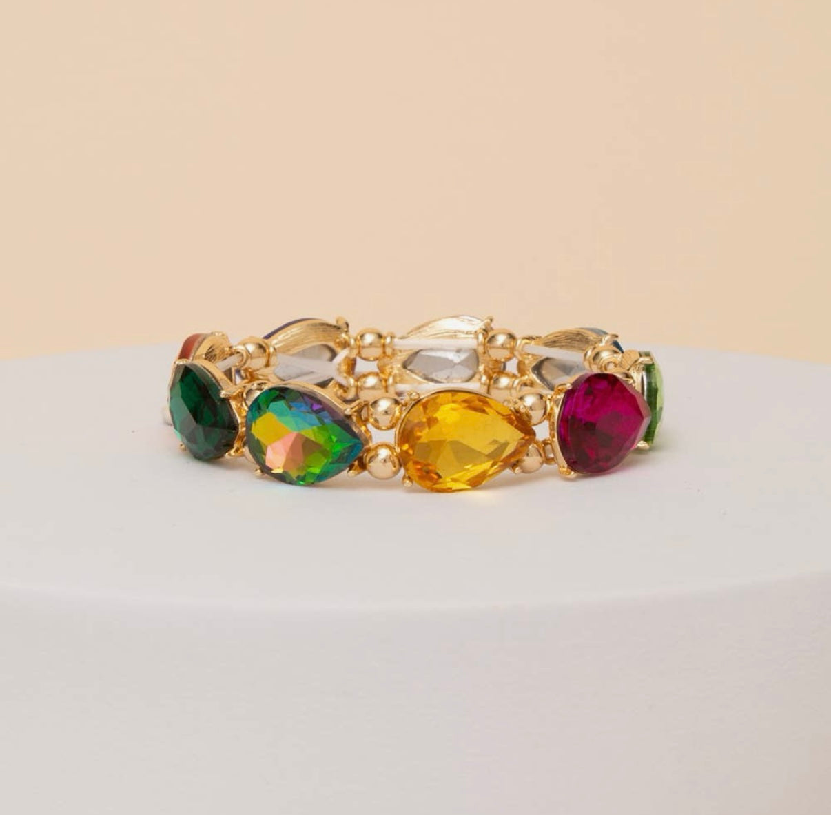 Multi Fall Colors Pear Cut Crystal Stretch Bracelet