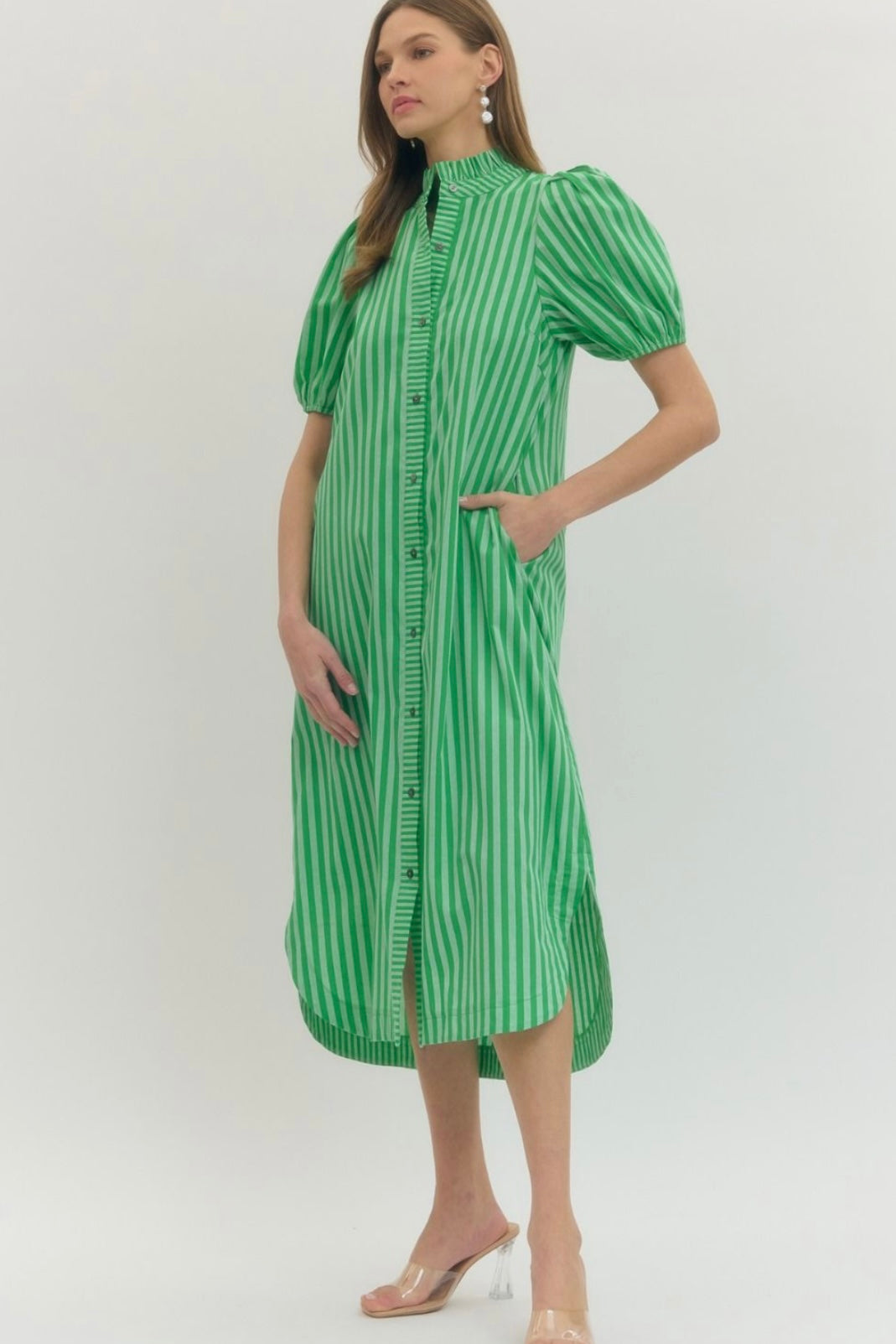 ENTRO Green Stripe Midi Dress