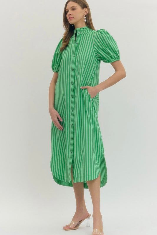 ENTRO Green Stripe Midi Dress