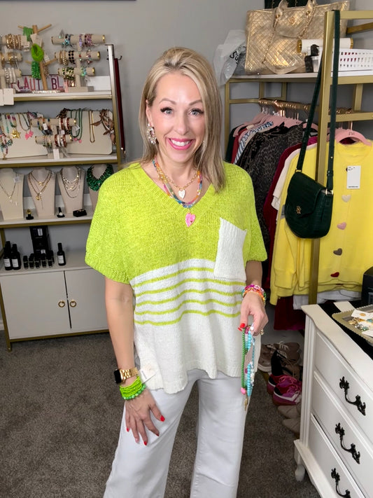 Lime Green Colorblock Sweater Top