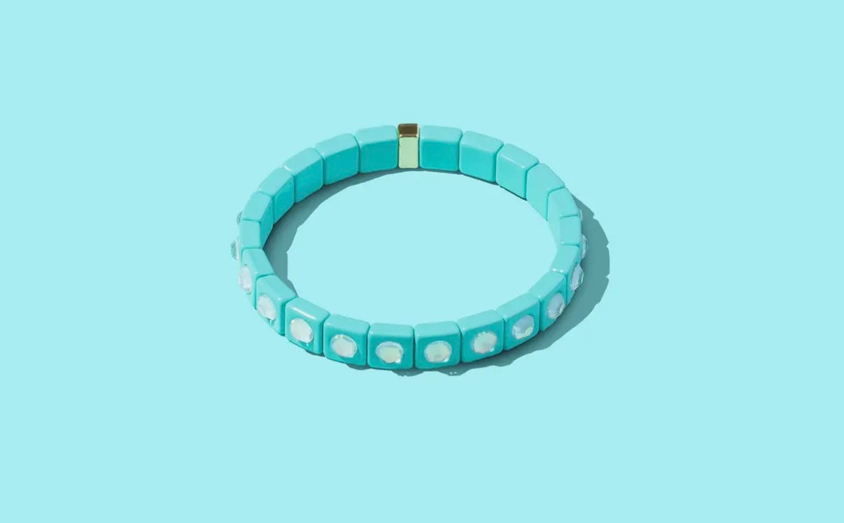 Enamel Stretch Bracelet - Small Circle Stones -Blue