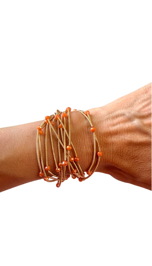Orange Beaded Stretch Bracelet Stack