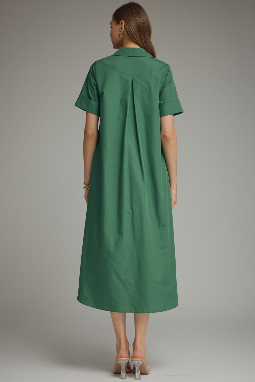 ENTRO Hunter Green Midi Dress with Gold Snaps