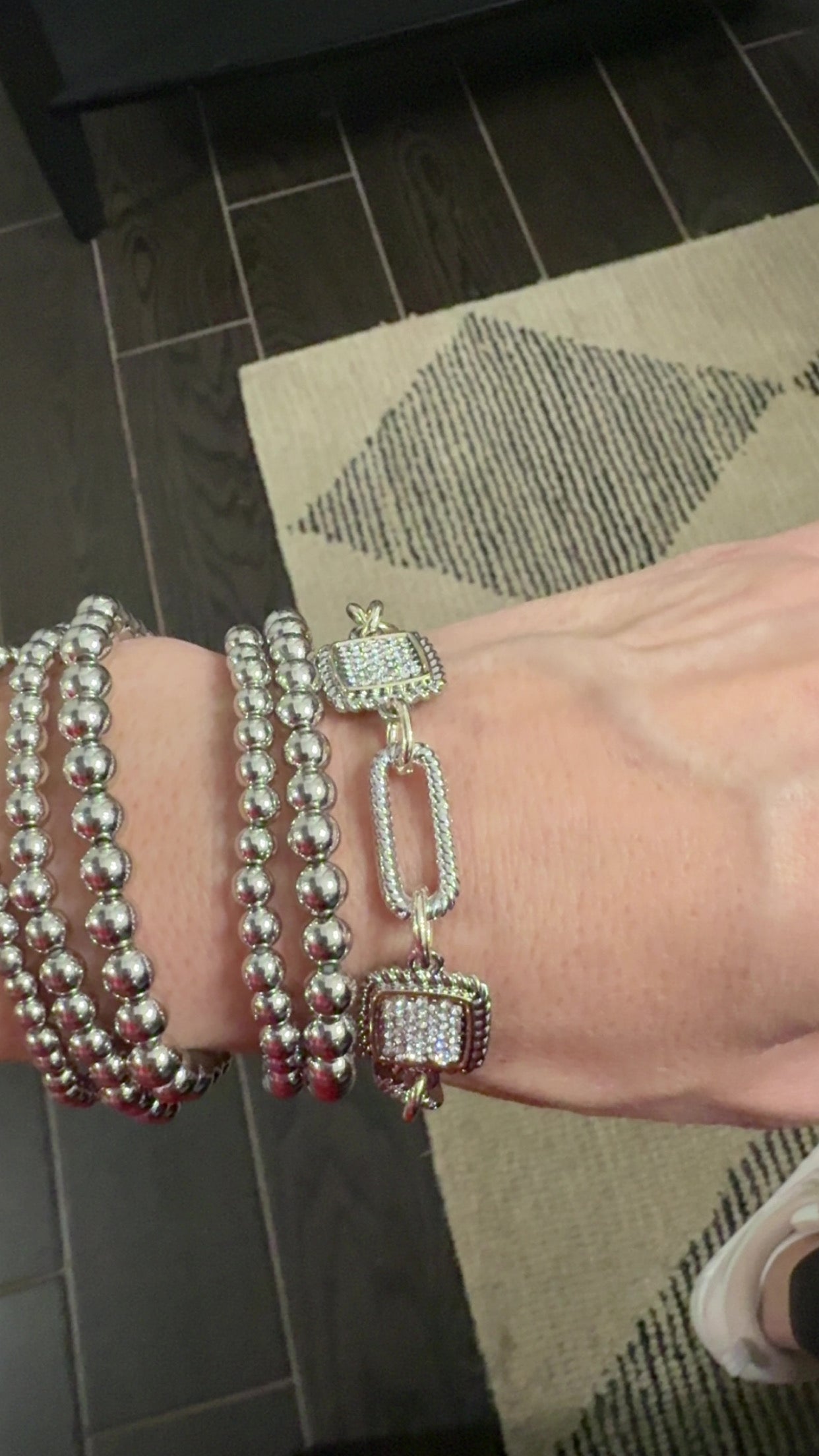 Rhinestone Embellished Square Link Toggle Bracelet