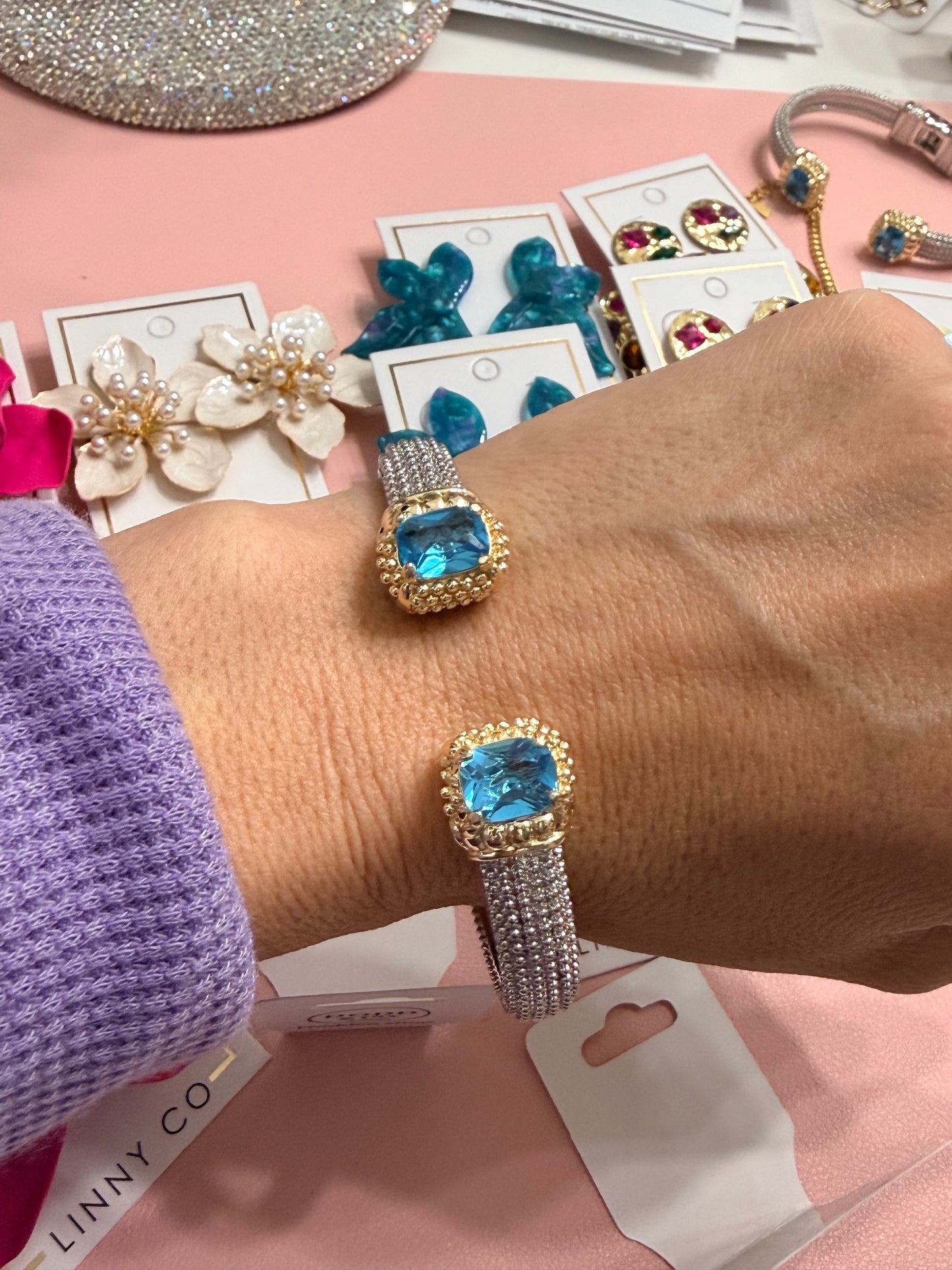 Blue Rhinestone Bracelet Cuff