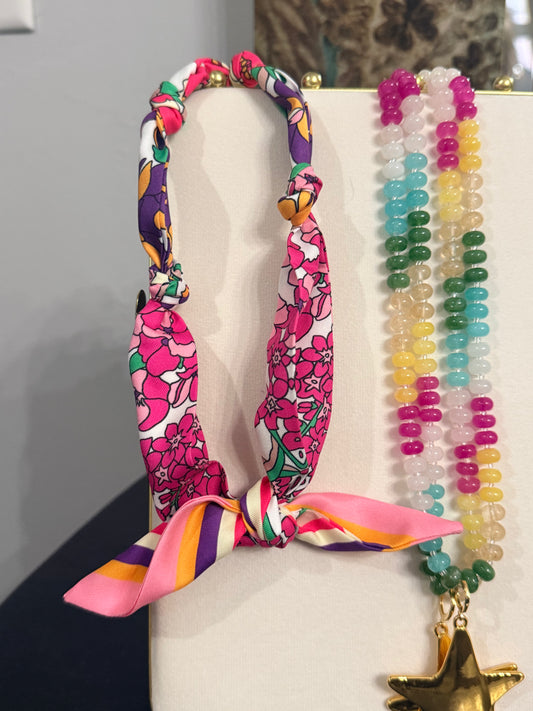 Gemelli Pink & Purple Knotted Scarf Necklace