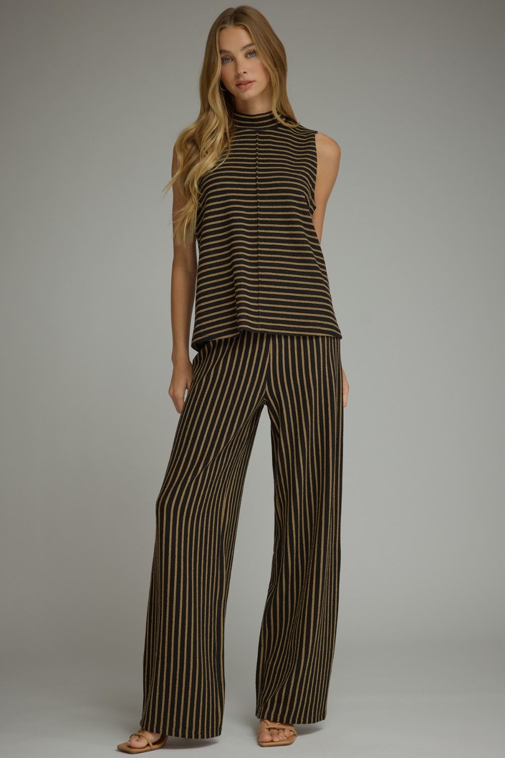 ENTRO -Stripe Knit Top & Pant Set