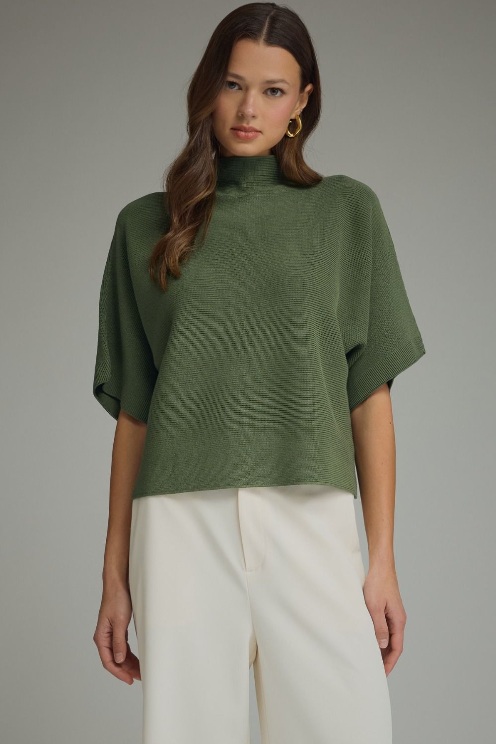 ENTRO-Olive Mock Neck Knit Sweater