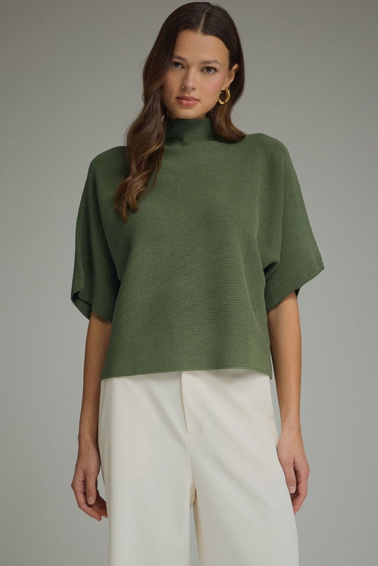 ENTRO-Olive Mock Neck Knit Sweater