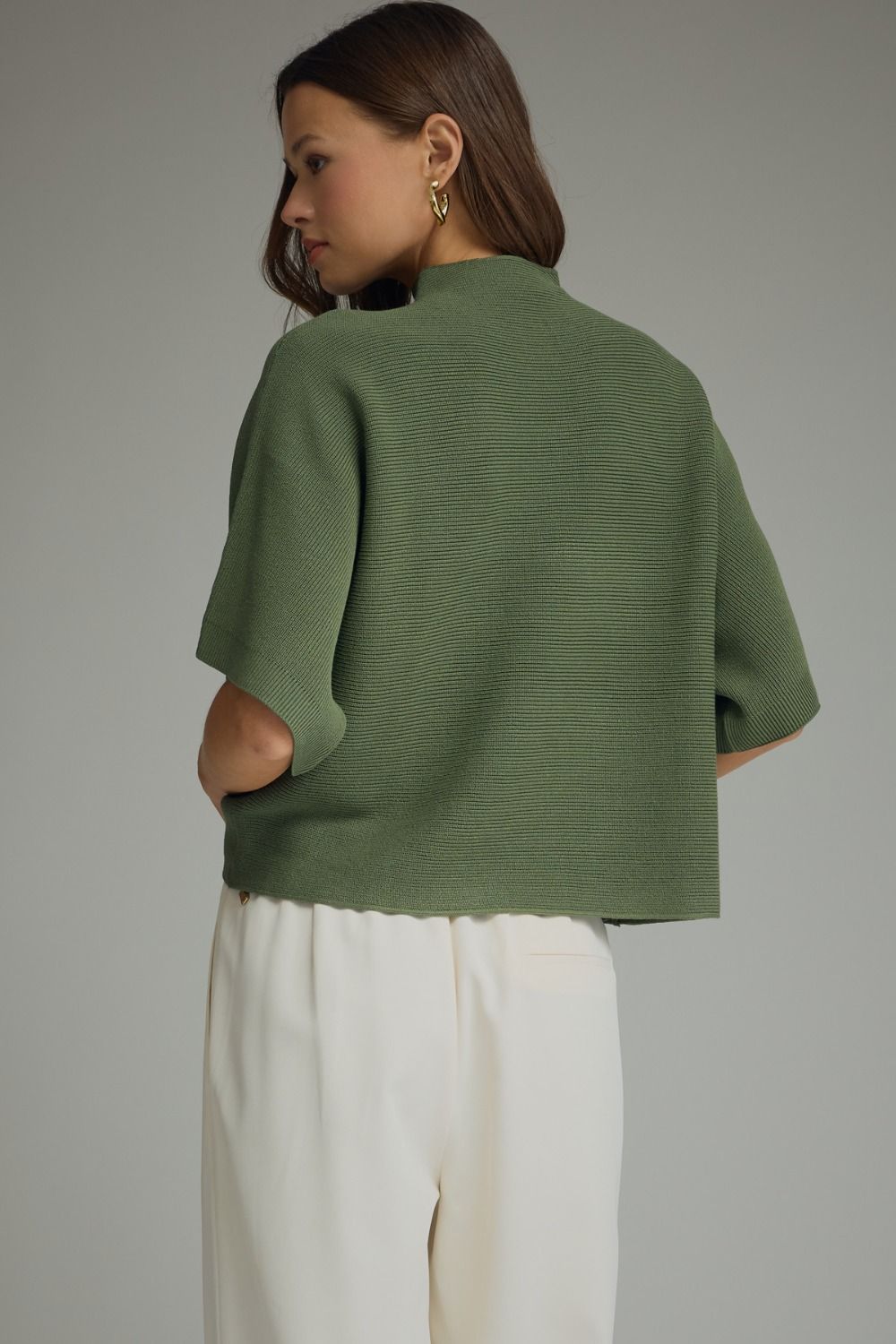ENTRO-Olive Mock Neck Knit Sweater