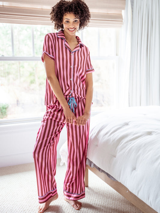 Burgundy Stripe Satin Pajama Set
