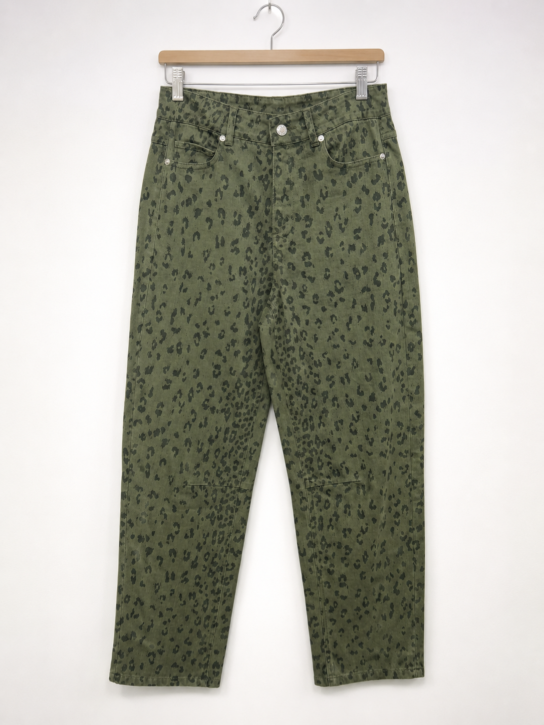 ENTRO- Olive Green Leopard Jeans