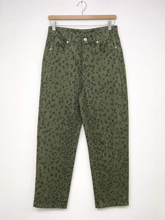 ENTRO- Olive Green Leopard Jeans