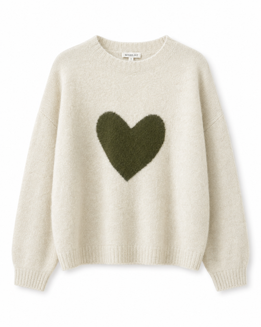Olive Green Heart -Knit Sweater