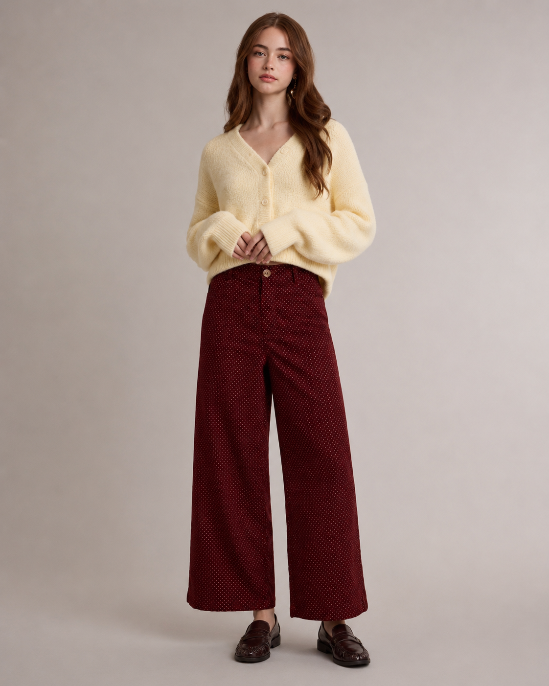 Red -Mini Polka Dot Corduroy Pants