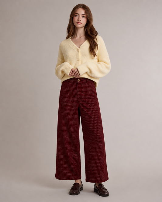 Red -Mini Polka Dot Corduroy Pants