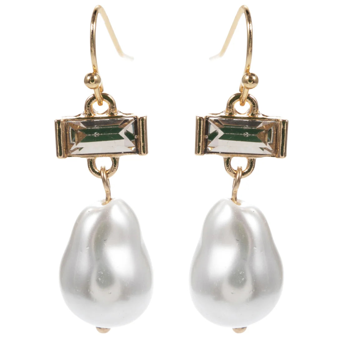 Jane Marie-Gold Clear Rectangle Crystal Earring with Pearl Drop