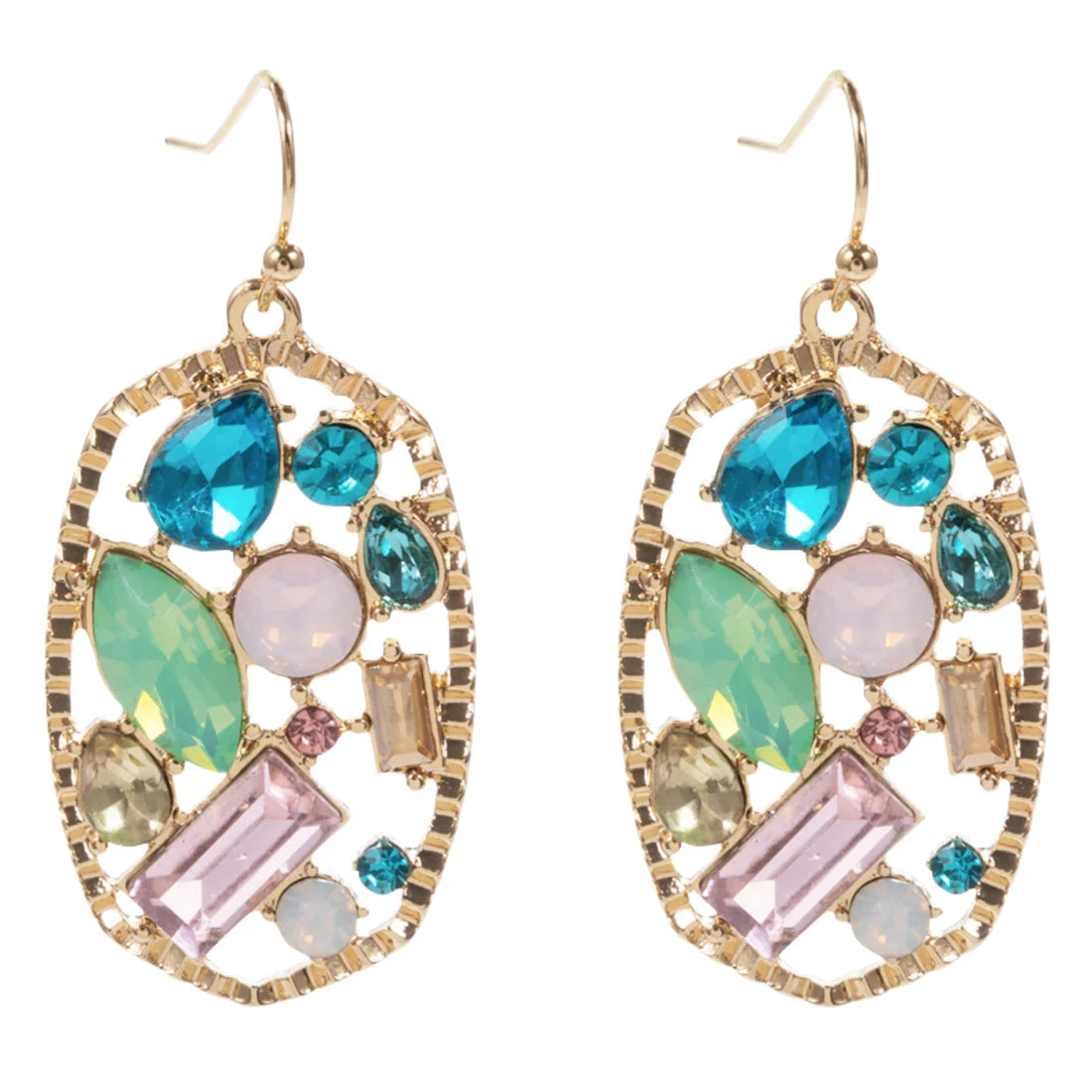 Jane Marie-Gold Blue, Pink, Mint, Moonstone Crystal Oval Earring