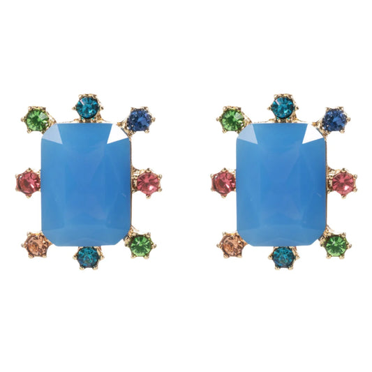 Jane Marie- Gold Blue Center Crystal Earring with Green, Pink, Orange, Blue Outter Studs