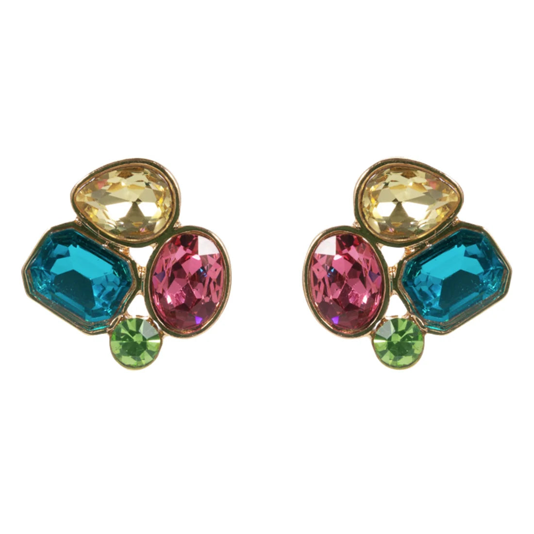 Jane Marie- Gold Yellow, Blue, Pink, Green Crystal Cluster Earring