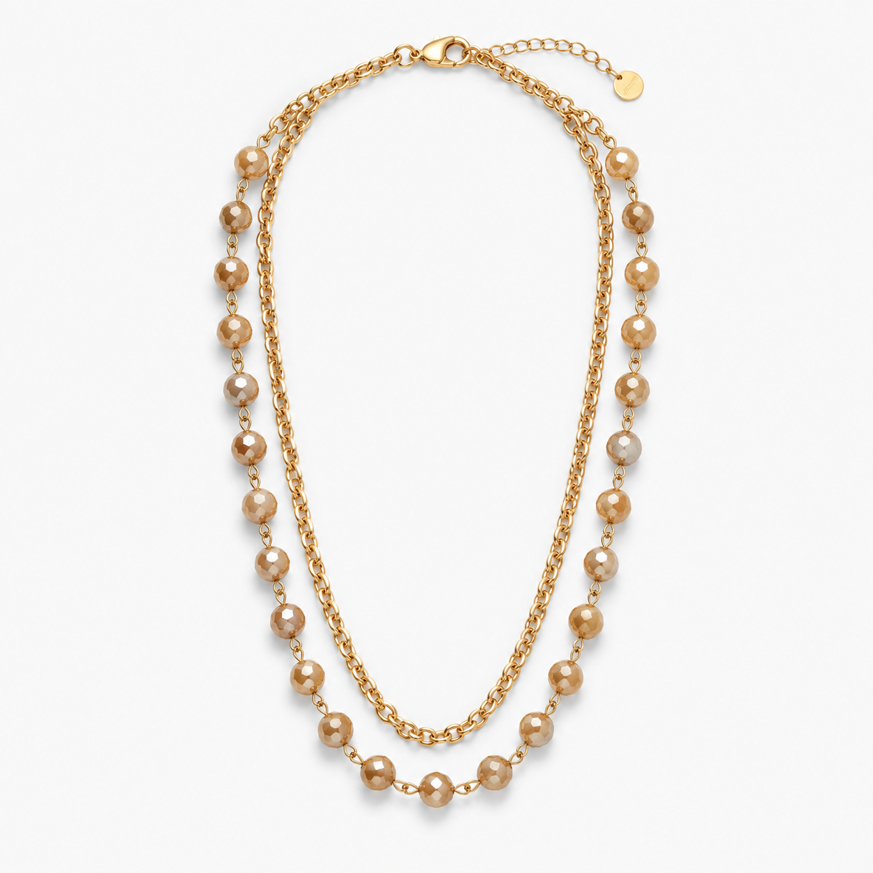 Jane Marie- 2 Strand Gold Chain & Tan Beaded Necklace