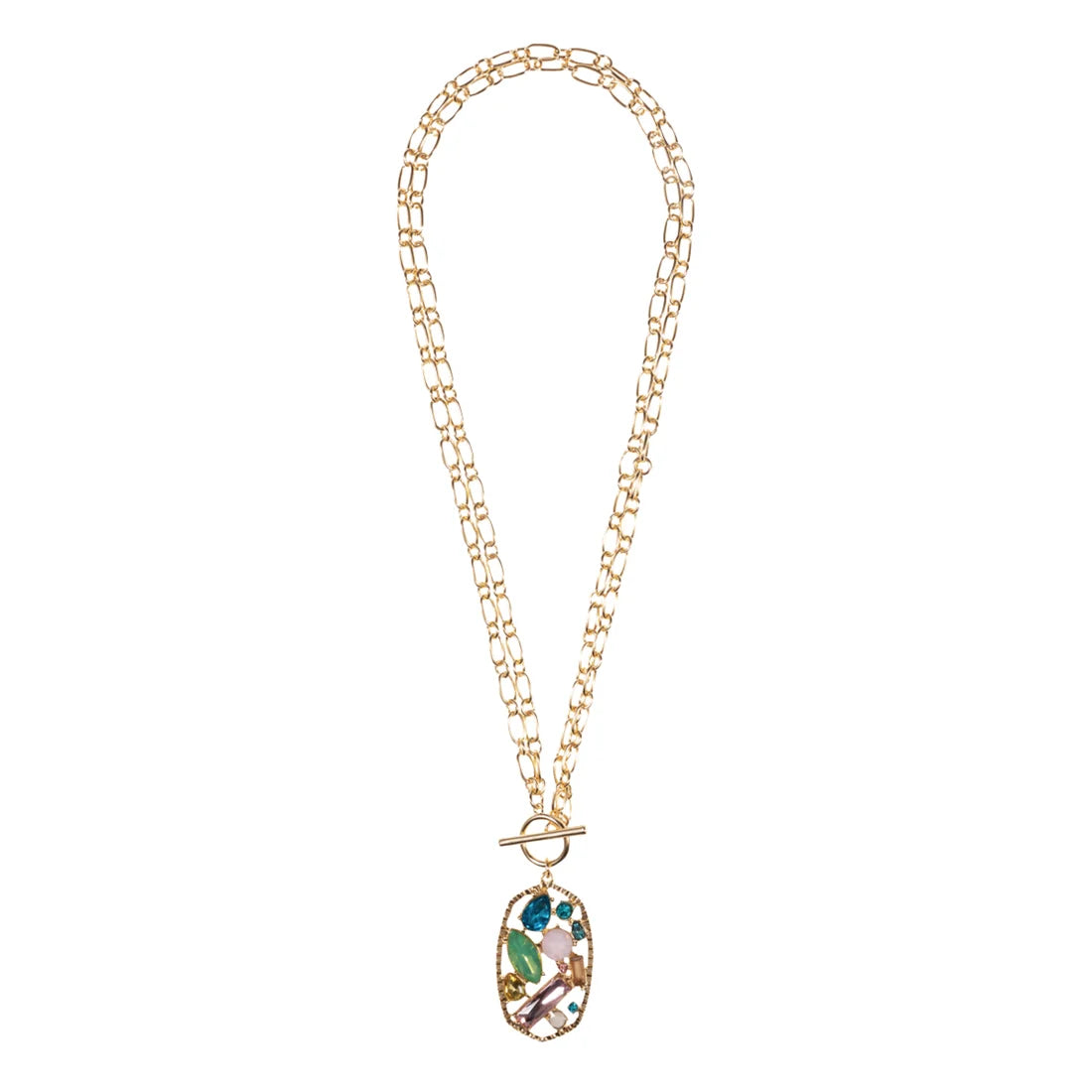 Jane Marie- Gold Paper Clip Chain Necklace with Blue, Pink, Mint, Moonstone Crystal Oval
